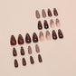 Chic Butterfly Press-On Nails - Medium Almond Brown with Striped Design, 24 Pcs Fall Collection for Women