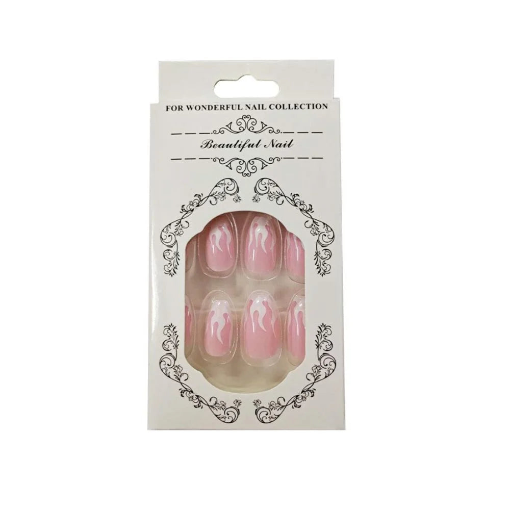 24PCS Flame Coffin Square Acrylic Press-On Nails - DIY Manicure Set for Women & Girls with Fire Design