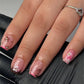 24Pcs Elegant Fairy White Flower Press-On Nails with Pink French Tips - Short Square Design for Effortless DIY Manicure