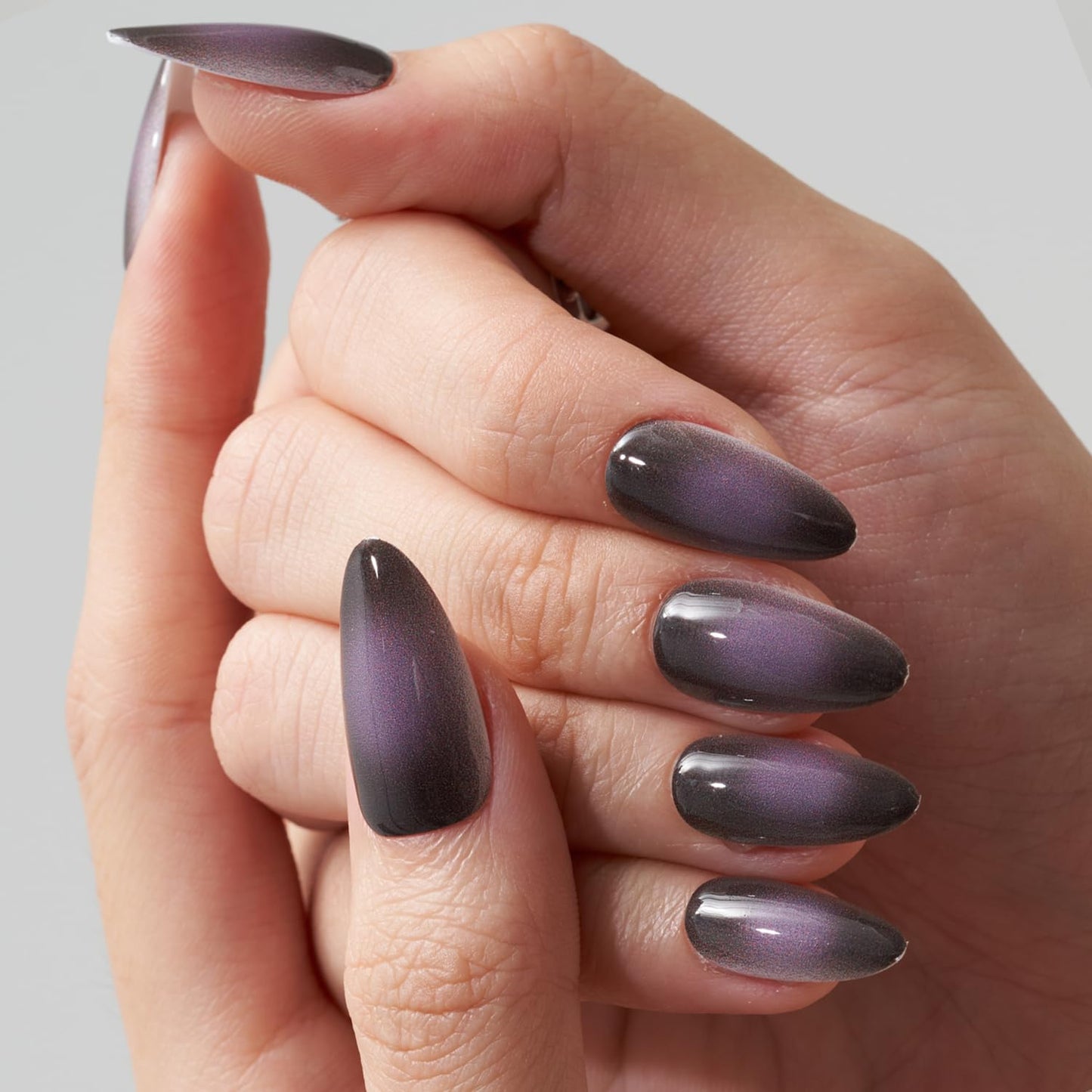 Stunning Black Pink Ombre Press-On Nails - Medium Almond, Purple Aurora Stiletto & Short Oval Tips - Reusable Acrylic Nail Kits for Glamorous Looks