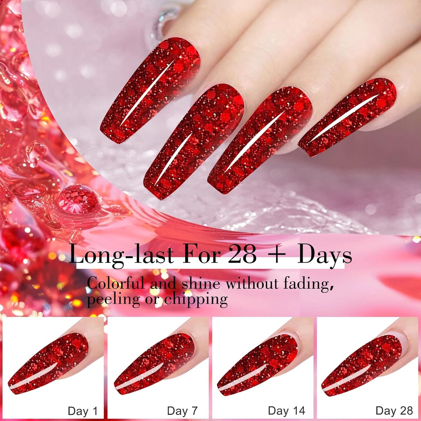 Sparkly Golden Red Glitter Acrylic Nail Powder - Perfect for Nail Extensions, French Art & 3D Flowers - Ideal for Beginners (30G)