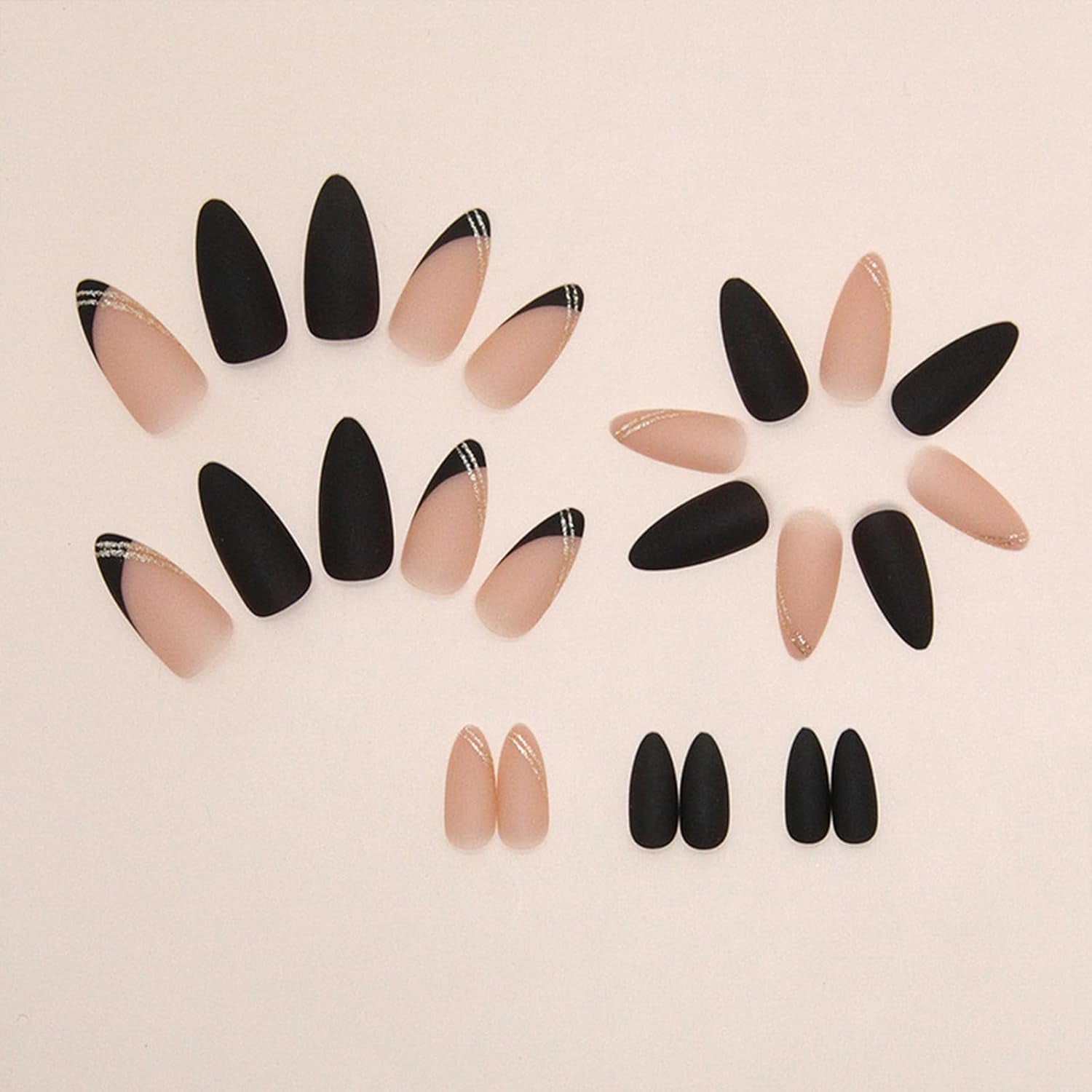 Stylish Matte Black Almond Press-On Nails with French Tip Design - 24 Pcs Halloween Acrylic Full Cover Stick-On Nails for Effortless Manicure