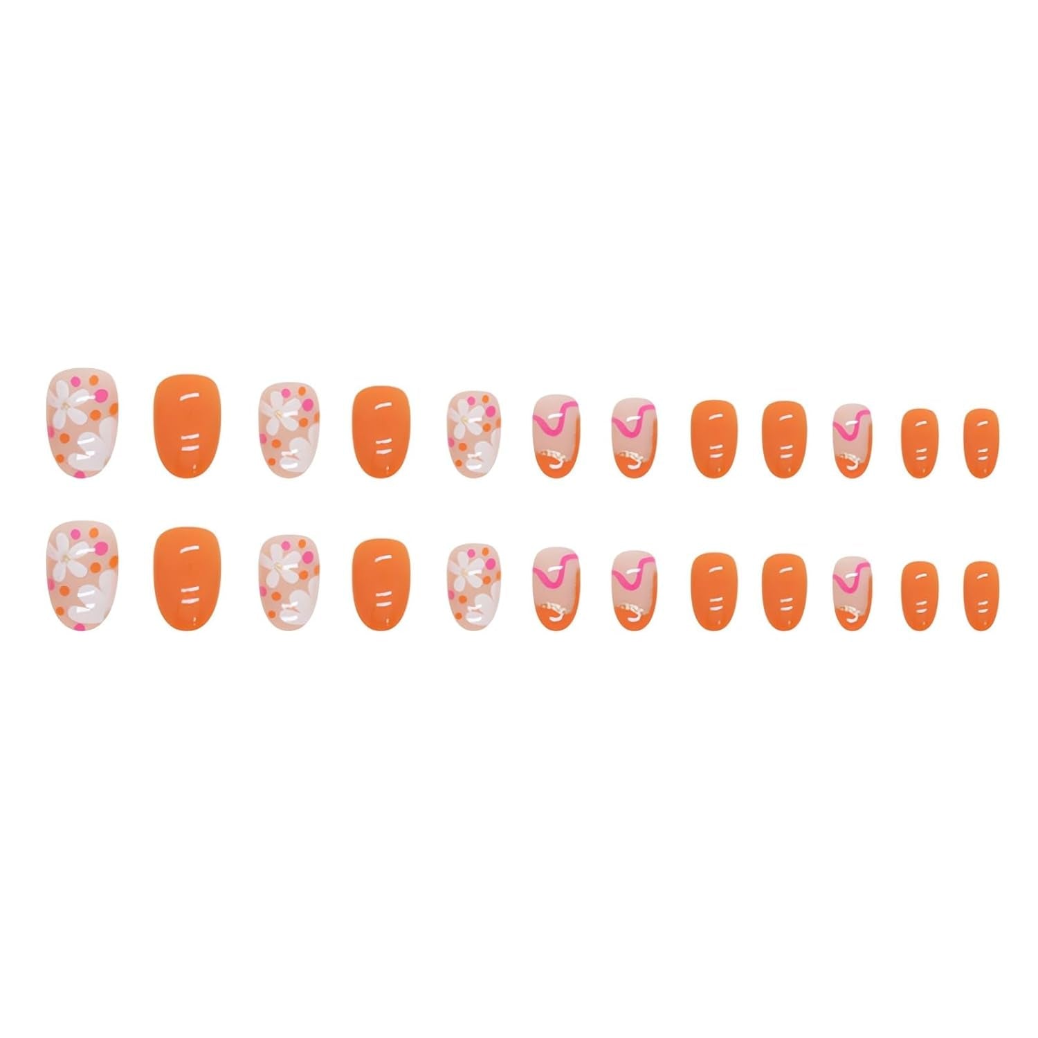 Cute Flower Press-On Nails - 24Pcs Glossy Orange Short Almond Fake Nails for Spring & Summer Nail Art