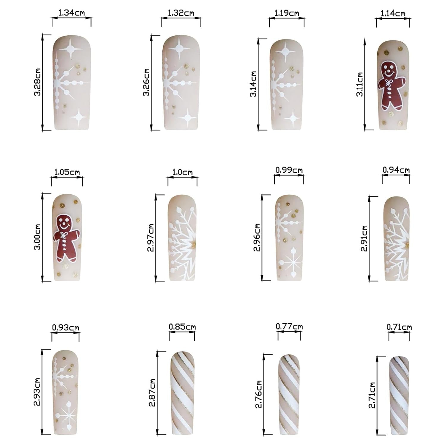Festive Gingerbread Man Press-On Nails - 24Pcs Long Square Acrylic Set with Snowflake & Stripe Designs for a Merry Christmas!