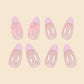 Glamorous 24Pcs Short French Water Droplet Fake Nails with Pink Edges & Pearl Bows for Women and Girls