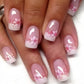 24Pcs Elegant Fairy White Flower Press-On Nails with Pink French Tips - Short Square Design for Effortless DIY Manicure
