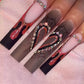 Glamorous 24Pcs Halloween Press-On Nails - Long Ballet Coffin Design with Pearls & French Square Style
