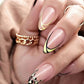Glamorous Long Stiletto Press-On Nails with Black Edge, Gold Thread, and Rhinestones - Perfect for a Stunning Manicure!