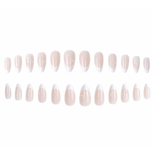 Elegant Pearl White Almond French Press On Nails - 24 Pcs Acrylic False Nails for Women and Girls
