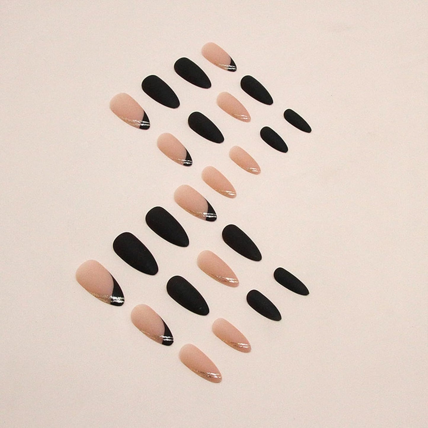 Stylish Matte Black Almond Press-On Nails with French Tip Design - 24 Pcs Halloween Acrylic Full Cover Stick-On Nails for Effortless Manicure