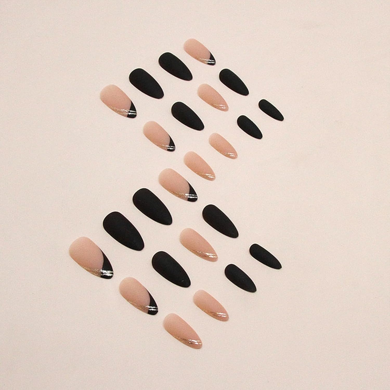 Stylish Matte Black Almond Press-On Nails with French Tip Design - 24 Pcs Halloween Acrylic Full Cover Stick-On Nails for Effortless Manicure