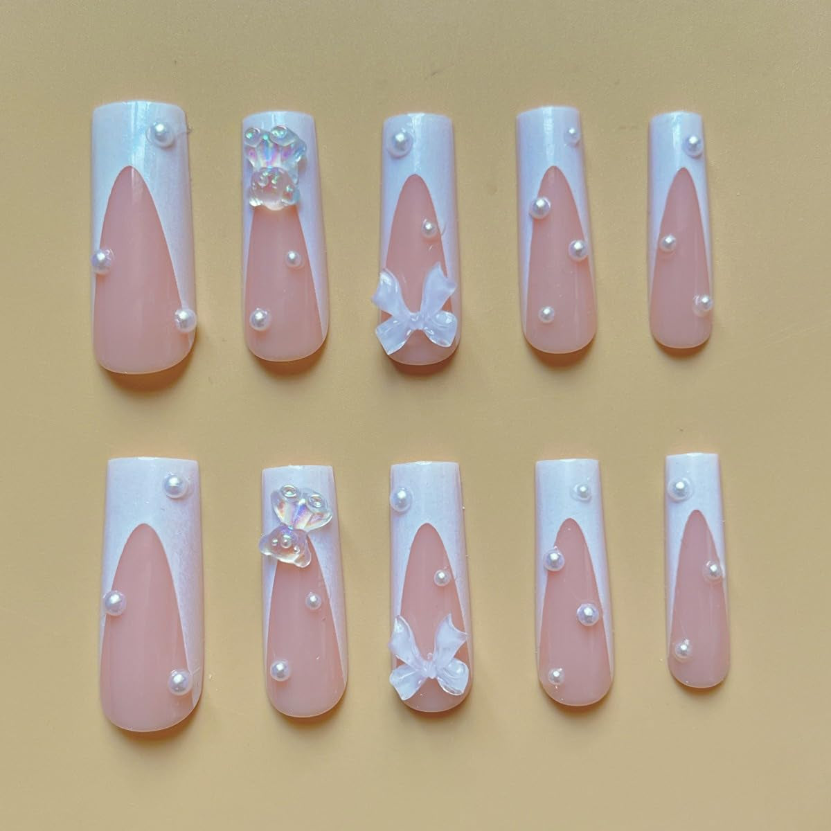 Matte Pink Long Square Press-On Nails - 24 Pcs Glossy French Tip Full Cover Acrylic Manicure for Women & Girls