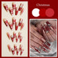 Elegant Luxury Christmas Press-On Nails with 3D Snowflake & Elk Charms - 24 Pcs Red Glitter Full Cover Designs for a Festive New Year Look