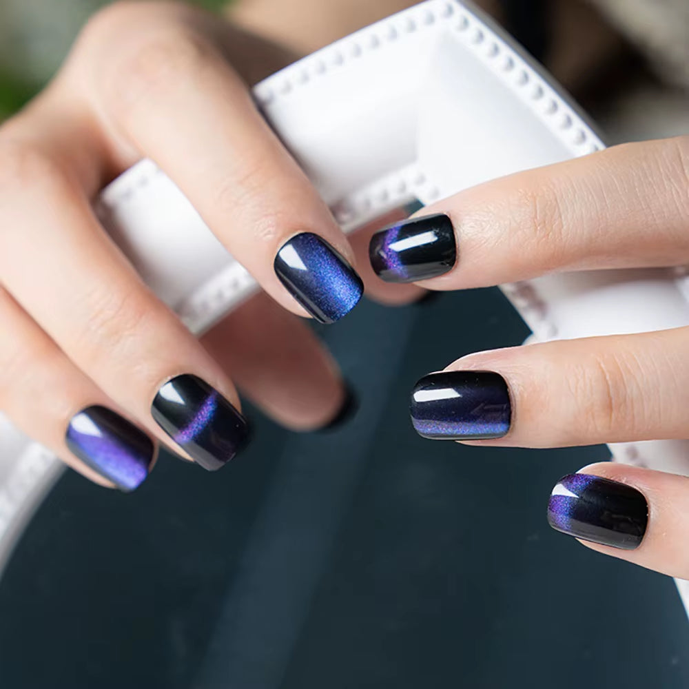 Chic Glitter Cat Eye Short Square Press-On Nails - 24Pc Full Cover Ballet Style