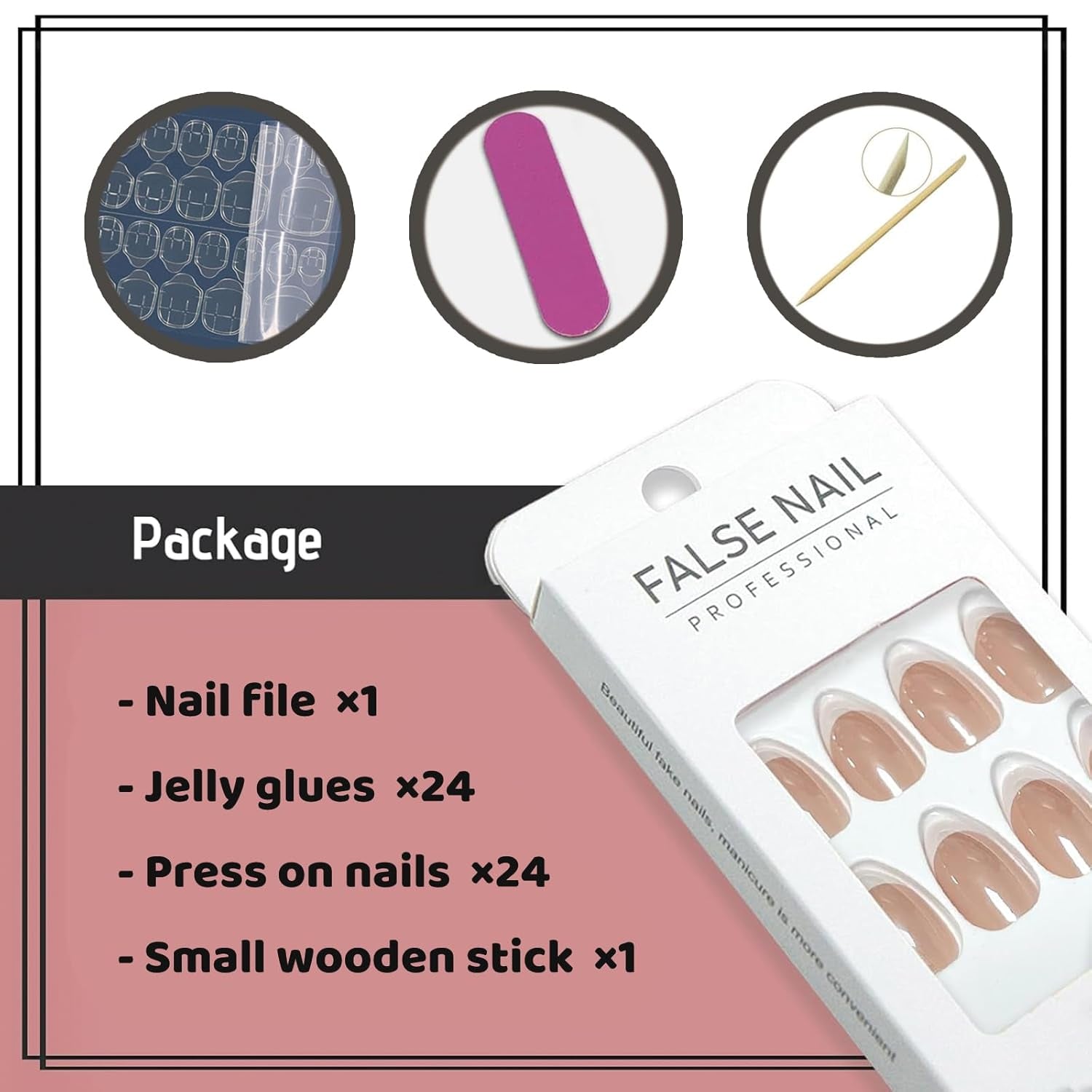 French Tip Chrome Press on Nails Almond Medium Fake Nails with Mirror Designs Glossy Glue on Acrylic Nails Nude Full Cover False Nails for Women