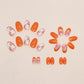 Cute Flower Press-On Nails - 24Pcs Glossy Orange Short Almond Fake Nails for Spring & Summer Nail Art