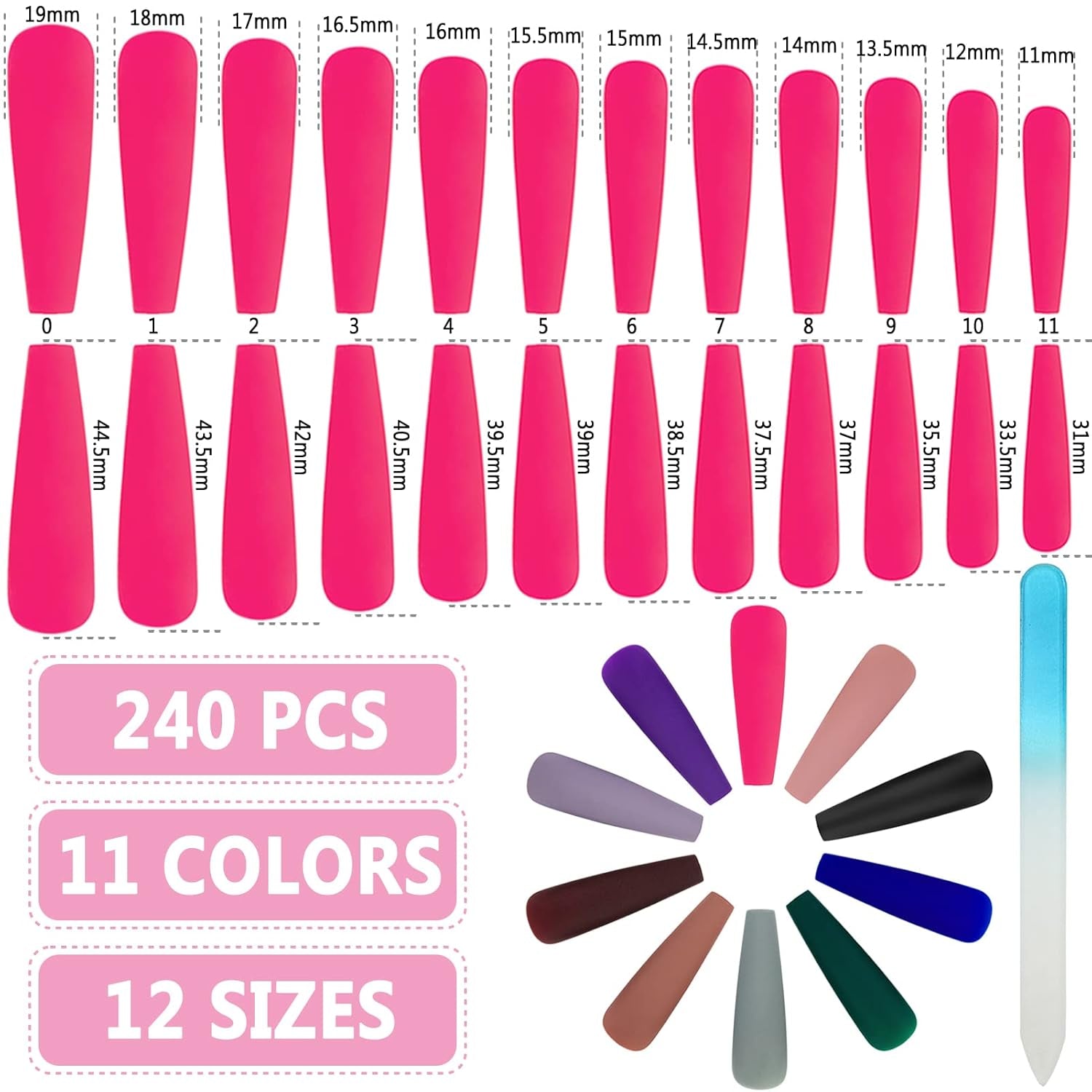 240Pcs XXL Extra Long Ballerina Press on Nails - 10 Color Matte Coffin Acrylic Full Cover Tips for Stunning Manicures
