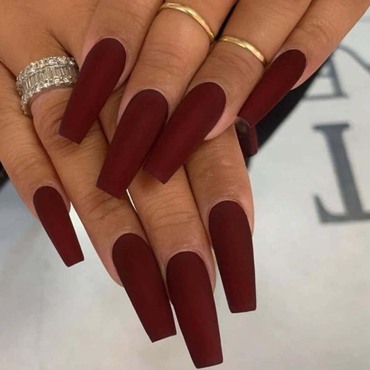Stunning Matte Red Coffin Press-On Nails - 24 Pcs Long False Nails for Glamorous Looks