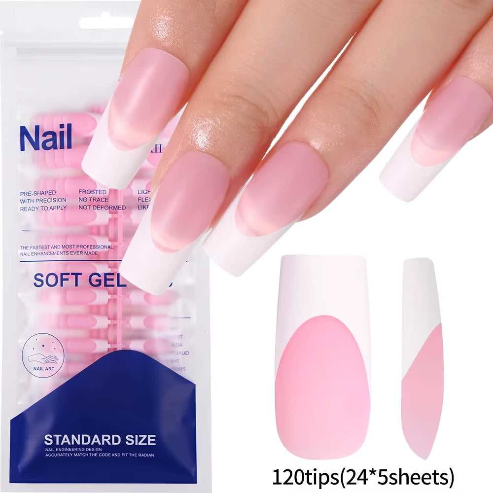 120Pcs Pink Ombre Medium Coffin Press-On Nails - Glossy Handmade Acrylic Gradient Design for Stunning Nail Art