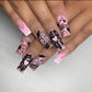 Glamorous 24Pcs Halloween Press-On Nails - Long Ballet Coffin Design with Pearls & French Square Style