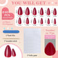 240 Pcs Almond Red Press-On Nails - Full Cover Solid Color Acrylic Fake Nails with 5 Sheets Adhesive Tabs for Effortless Glam!